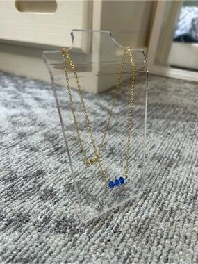 Sapphire Trio Crystal Bead Bar Gold Plated Chain Necklace 925 Silver Gemstone ✨